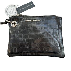 French Connection Black Croc-Embossed Wristlet Pouch Organizer Set NWT
